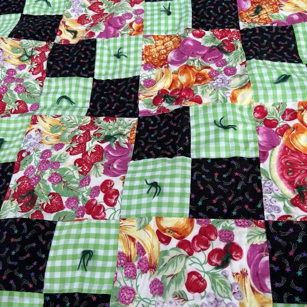 Patchwork Quilt Blanket Lap Throw 40 x 52 Crib Blanket Fruits Plaid Palaka Print